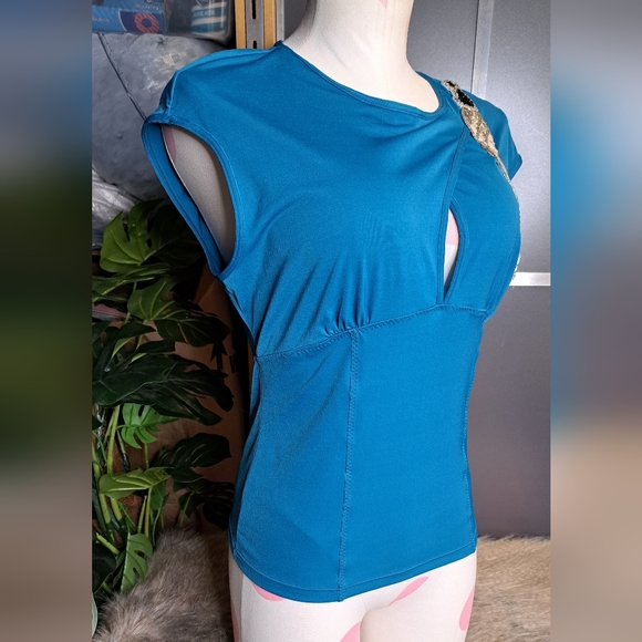 DEADSTOCK • Moda International • Vintage 90s Beaded Keyhole Stretch Blouse [M] - Picture 12 of 16